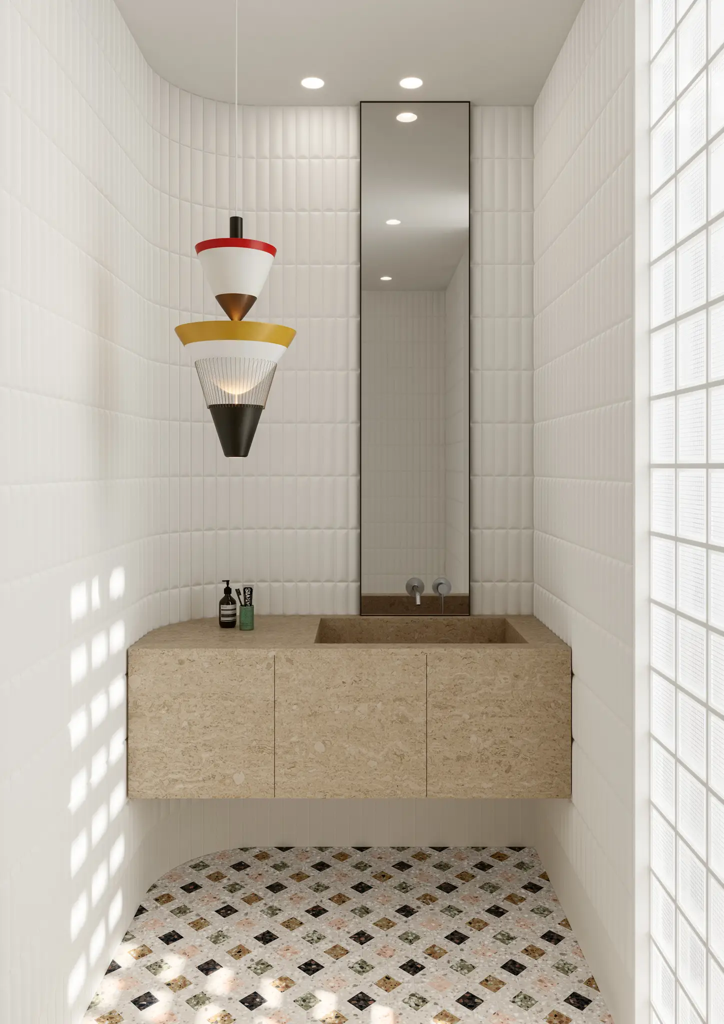Стена Biscuit Dune / Plain Bianco 5x20 2”x8” - Пол Chicco Quadra Light 33,7x33,7 13”x13”