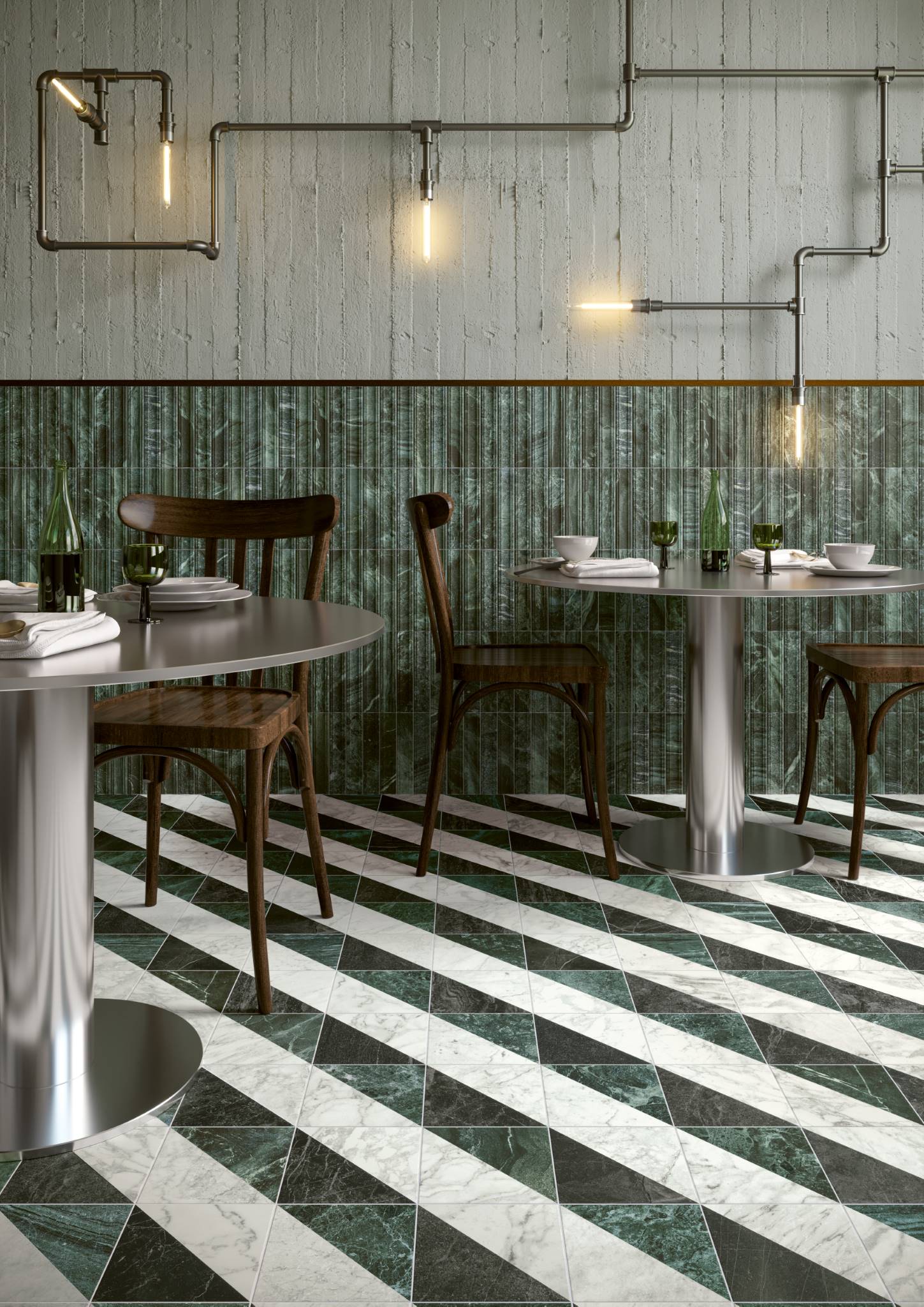 Стена Dandy MRS Green 5x25 2”x10” - Пол Dandy Flag White_Green / Dandy Flag Black_White 18,6x18,6 7”x7”