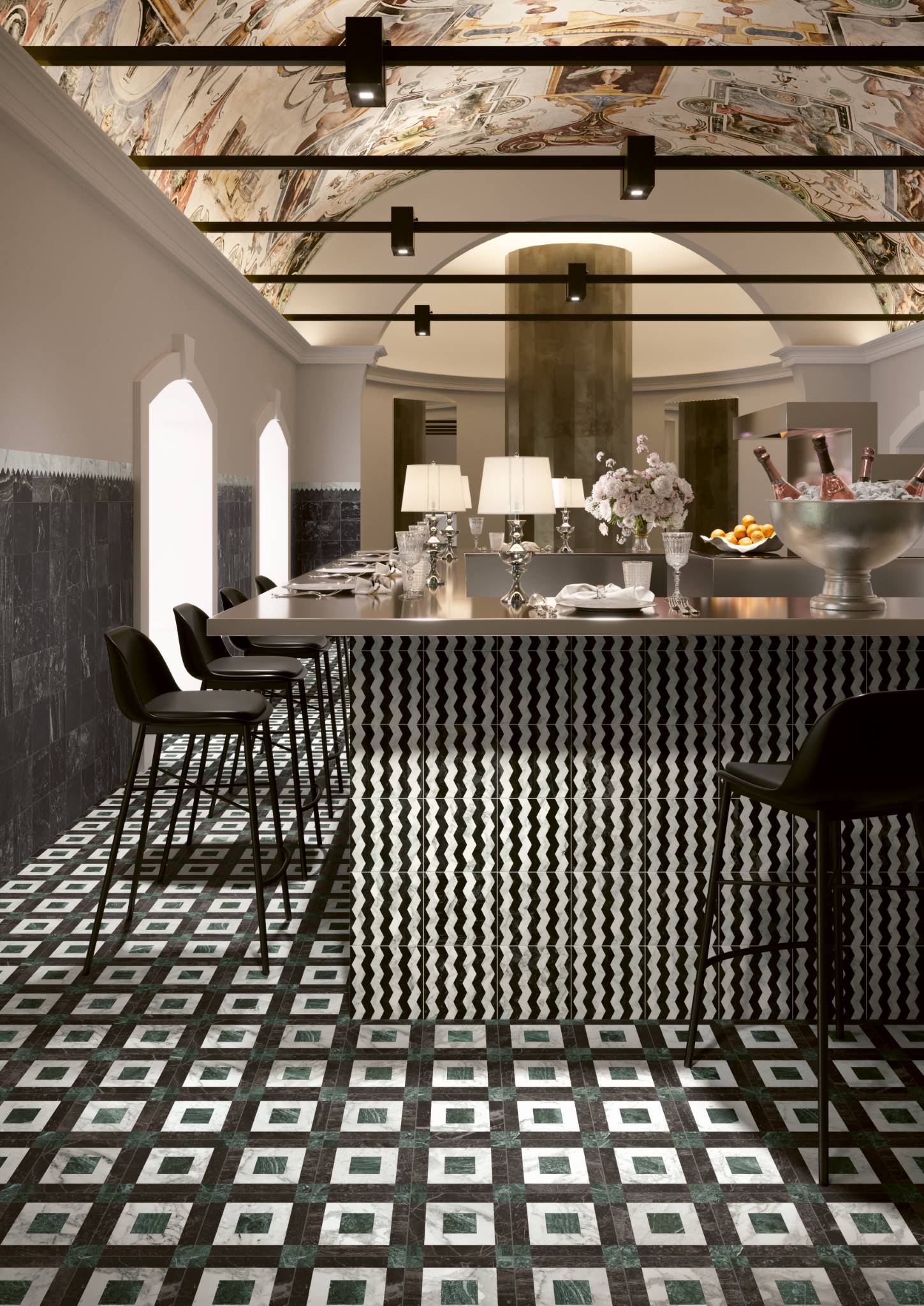 Стена Dandy Black / Dandy Comb Black_White / Dandy Ribbon Black_White - Пол Dandy Square 18,6x18,6 7”x7”