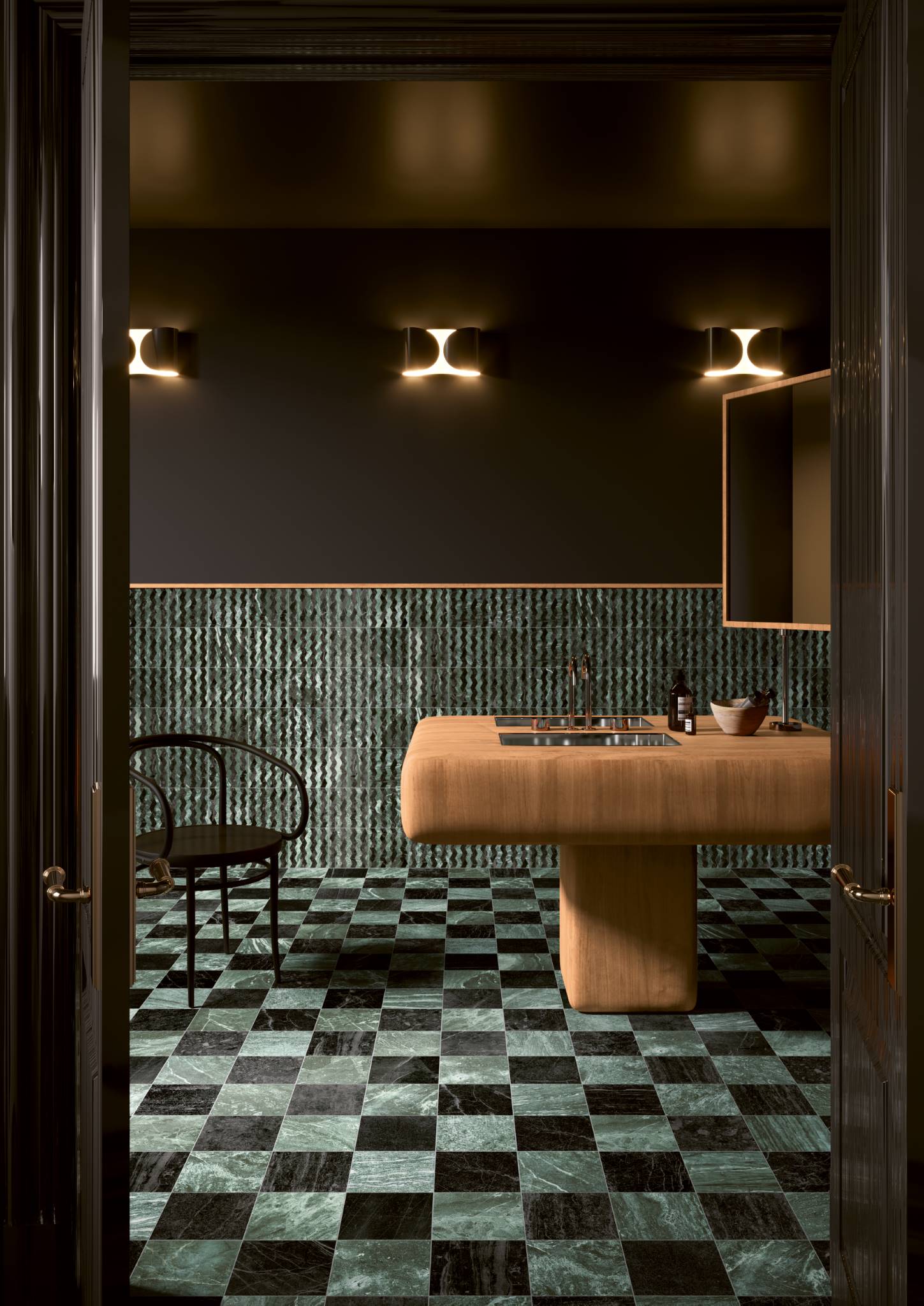 Стена Dandy Ribbon Green_Black - Пол Dandy Green / Dandy Black 18,6x18,6 7”x7”