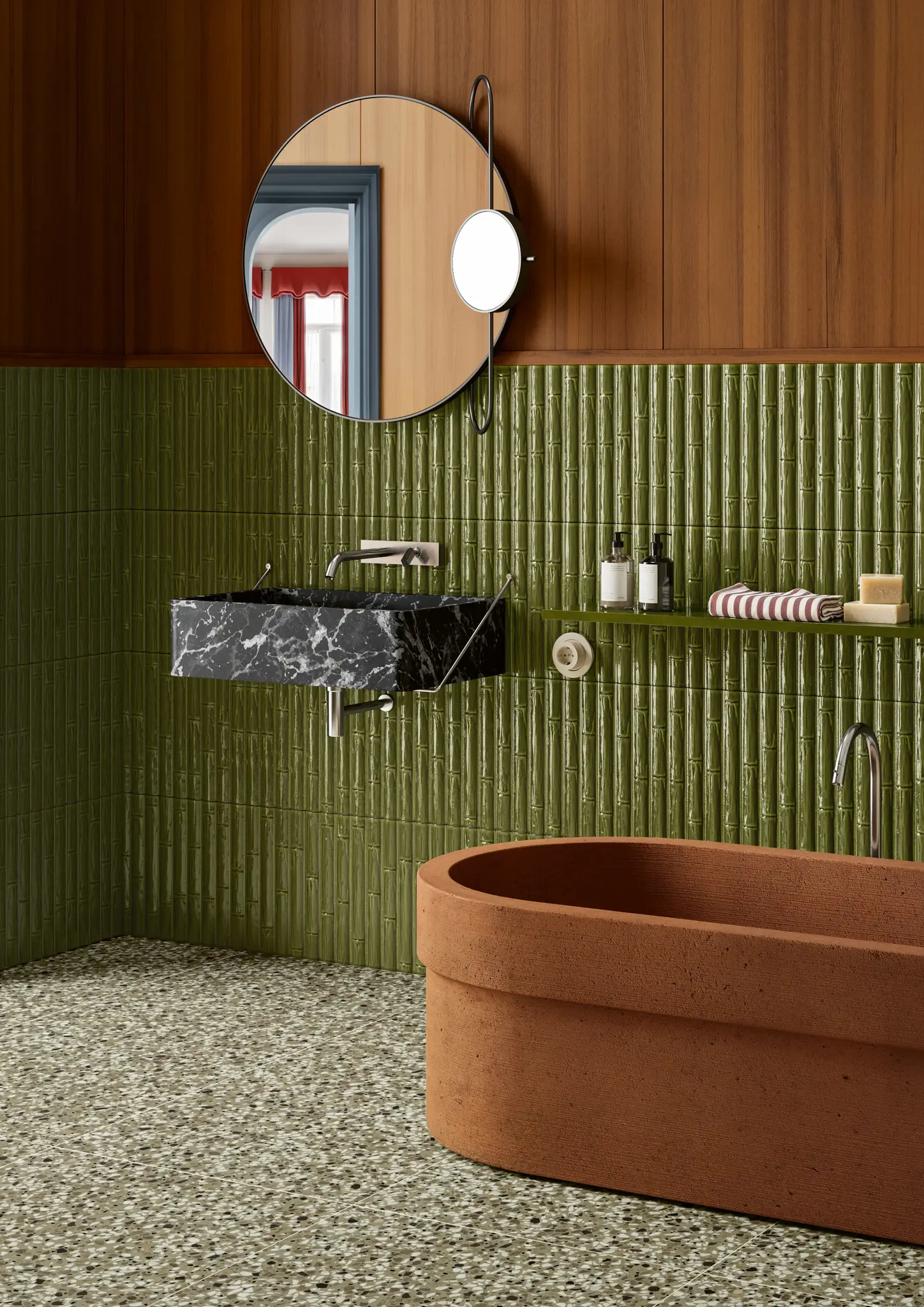 Стена Milano70 Bamboo Olive 3,8x31 1”1/2x12” - Пол Chicco Verde 60x120 24”x48”