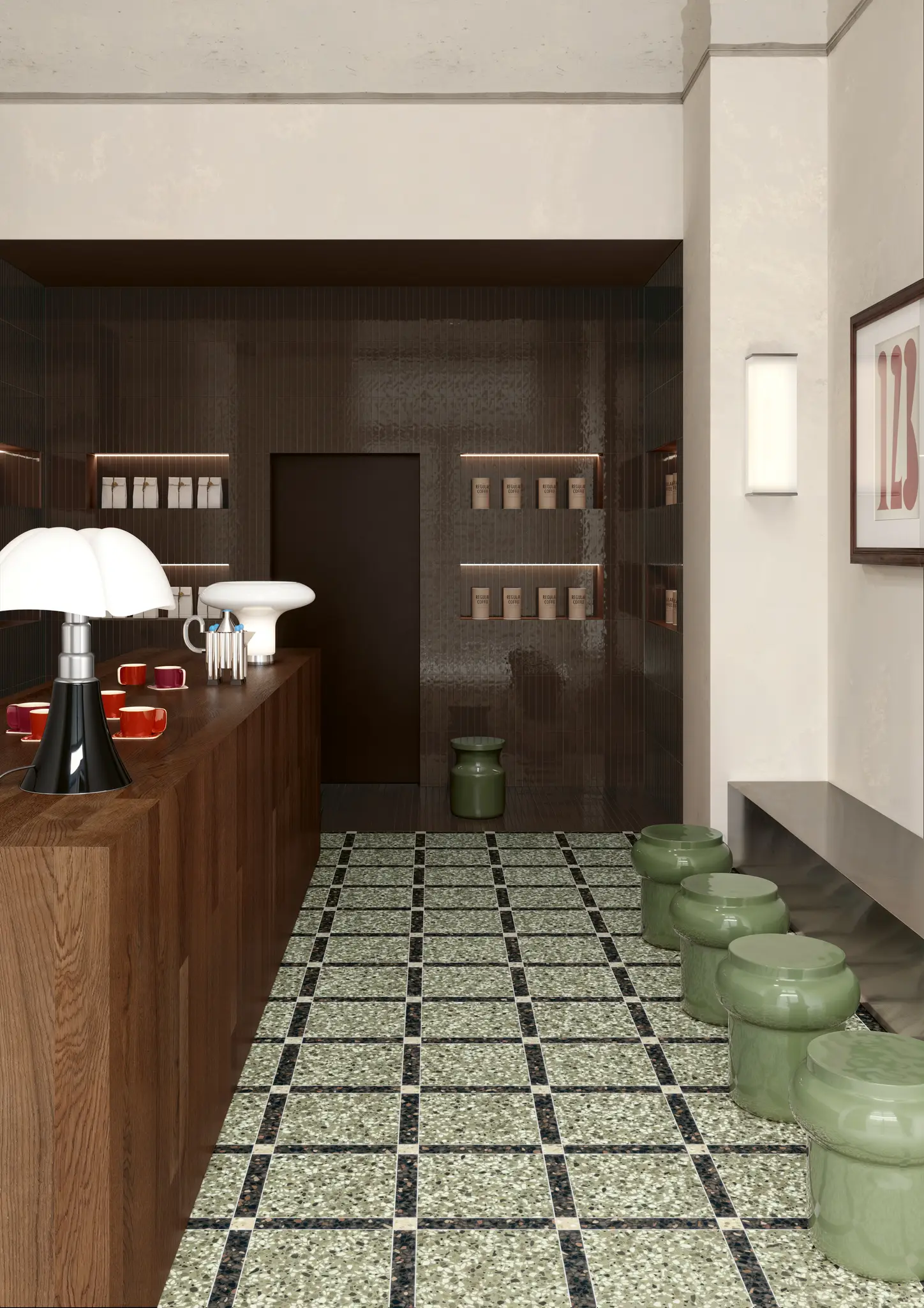 Стена / Пол Milano70 Cacao 3,8x31 1”1/2x12” - Пол Chicco Regolo V/C/G 34,5X34,5 14”x14”