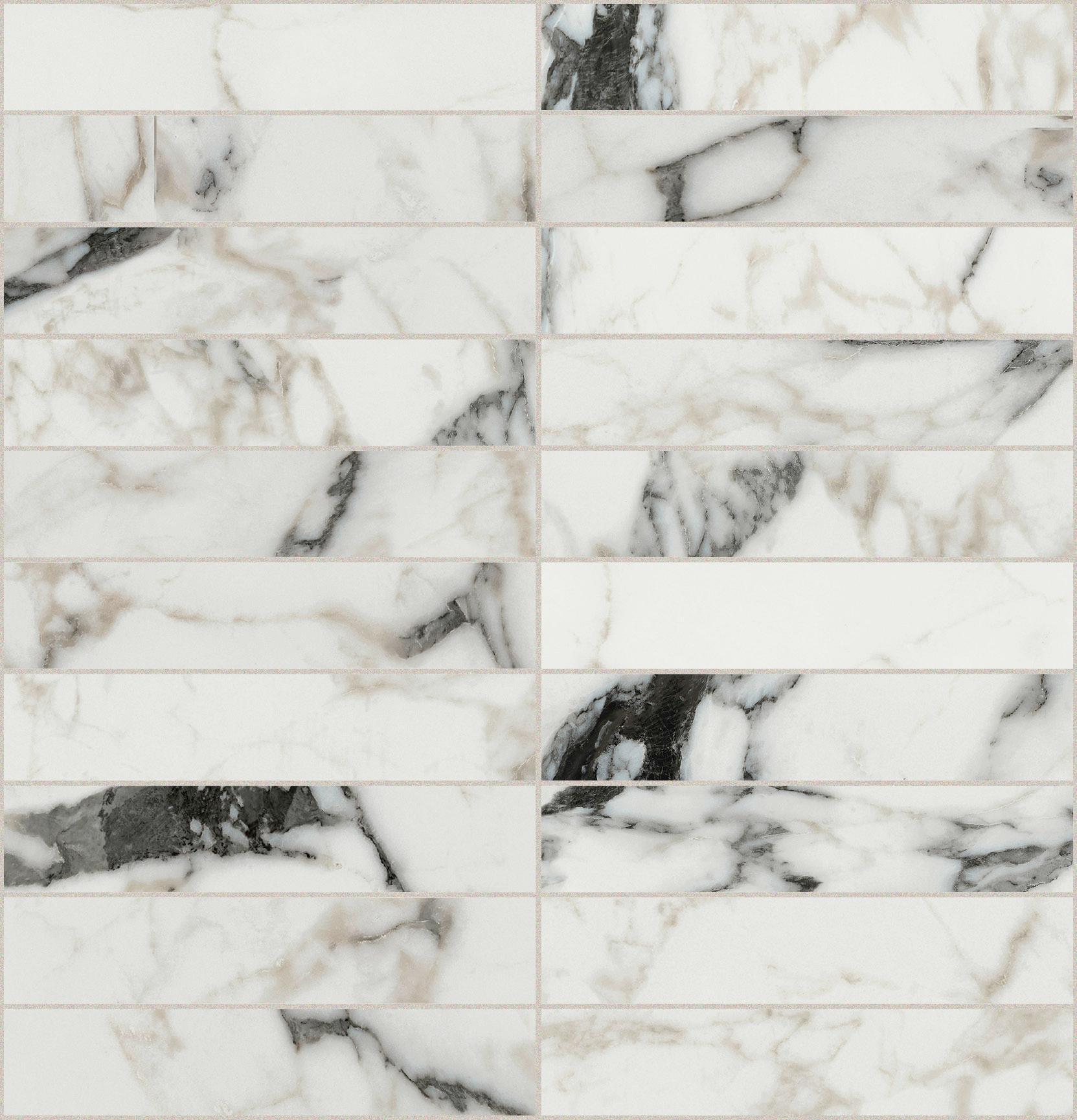 Calacatta Altissimo Blanc Mosaico 3x15 30x30 глянцевая 9 мм